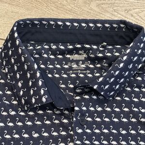 Puma Polo Shirt Men's XXL Blue All Over Print Golf Performance Flamingo Casual